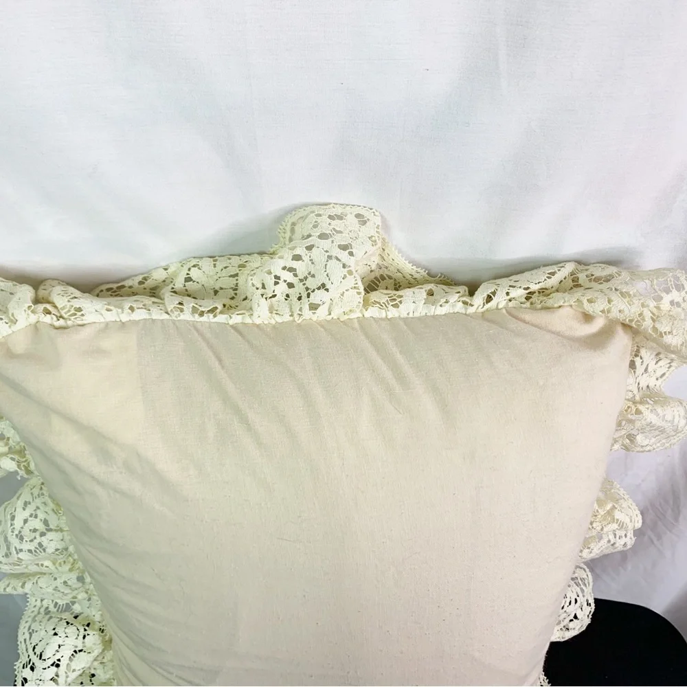 Vintage Crochet Lace Decorative Pillow Ribbon Accents